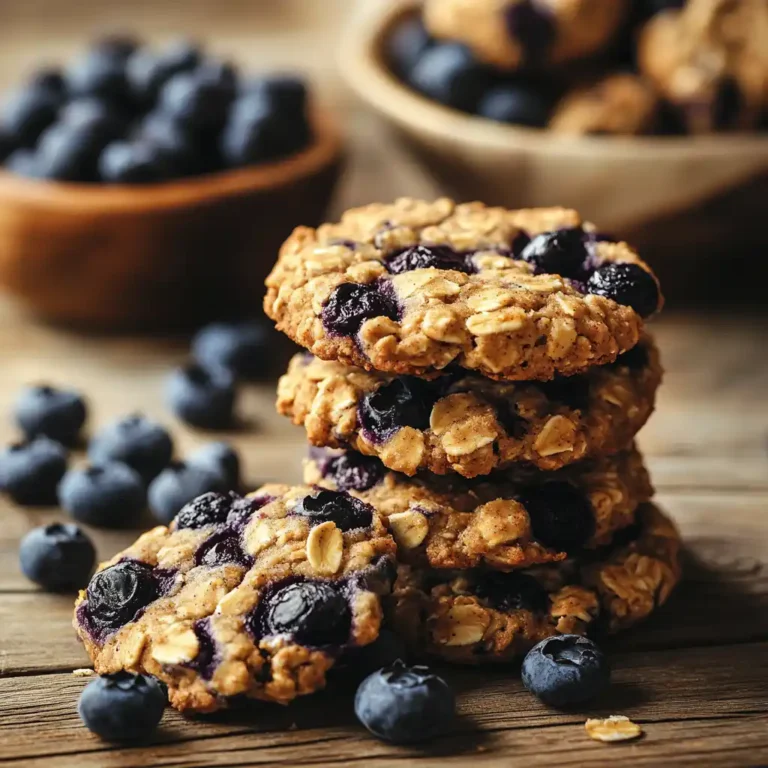 Blueberry oatmeal breakfast cookies stacked on a table