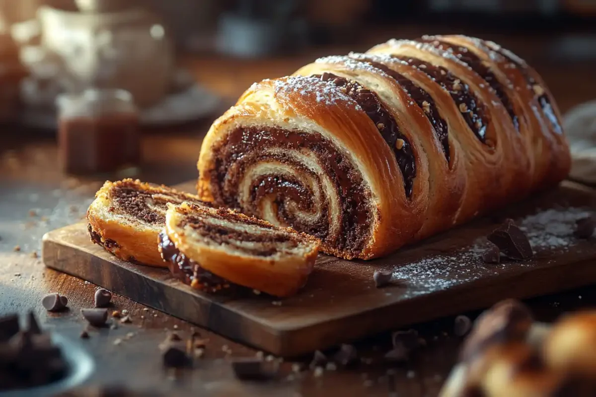 Freshly baked Chocolate Marble Brioche with rich chocolate swirls