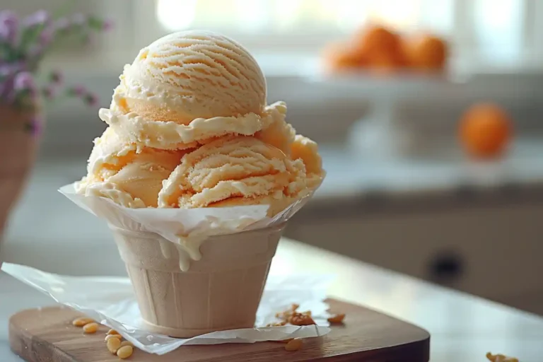 Homemade sugar free ice cream served casually on parchment with natural light