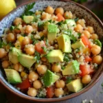 quinoa chickpea and avocado salad served fresh in a bowl