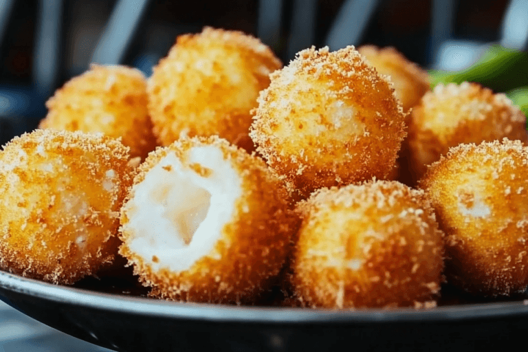 Cheese snack bites served with dip on wooden board