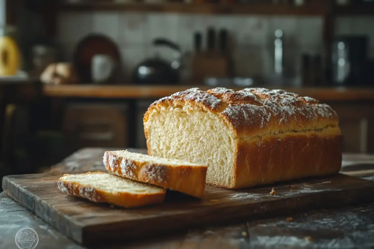 Fresh loaf of healthy homemade sandwich bread sliced on a cutting board