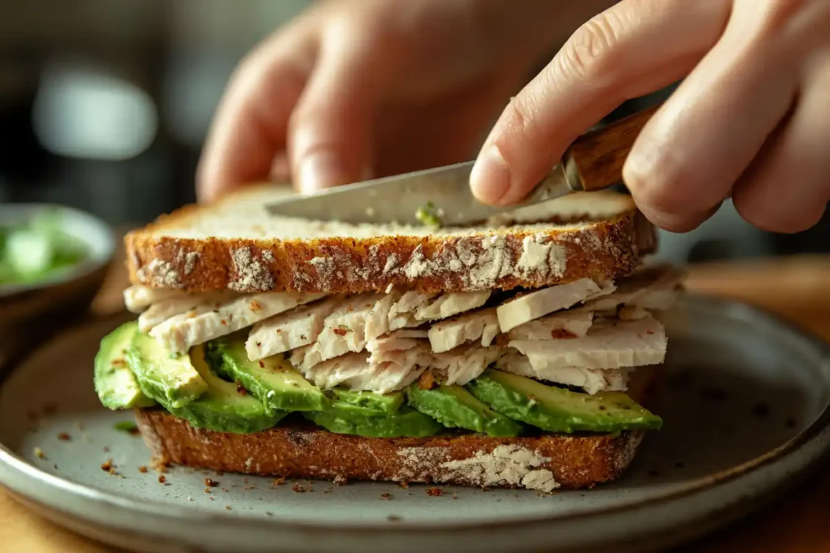 Healthy homemade sandwich bread used in a turkey and avocado sandwich