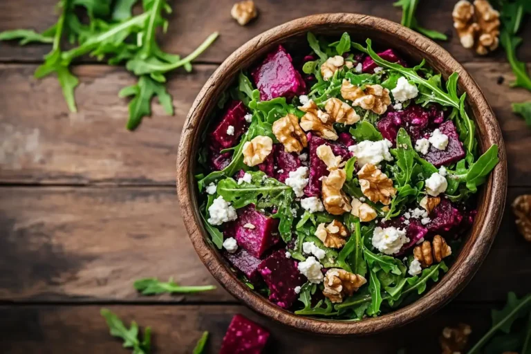 Beetroot and arugula salad with goat cheese and walnuts