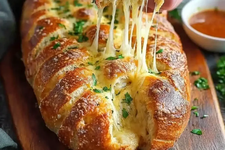 Cheesy Garlic Pull-Apart Bread hot from the oven with gooey cheese