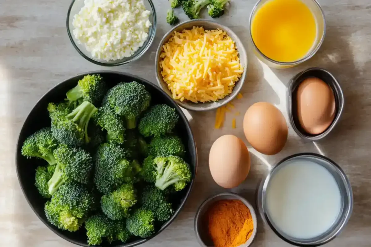 Ingredients setup for Broccoli and Egg Muffins