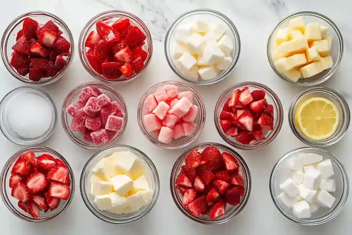ingredients for fresh fruit ice cream laid out on countertop