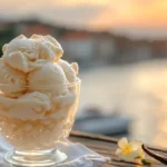 vanilla bean homemade ice cream served in bowls with sea view