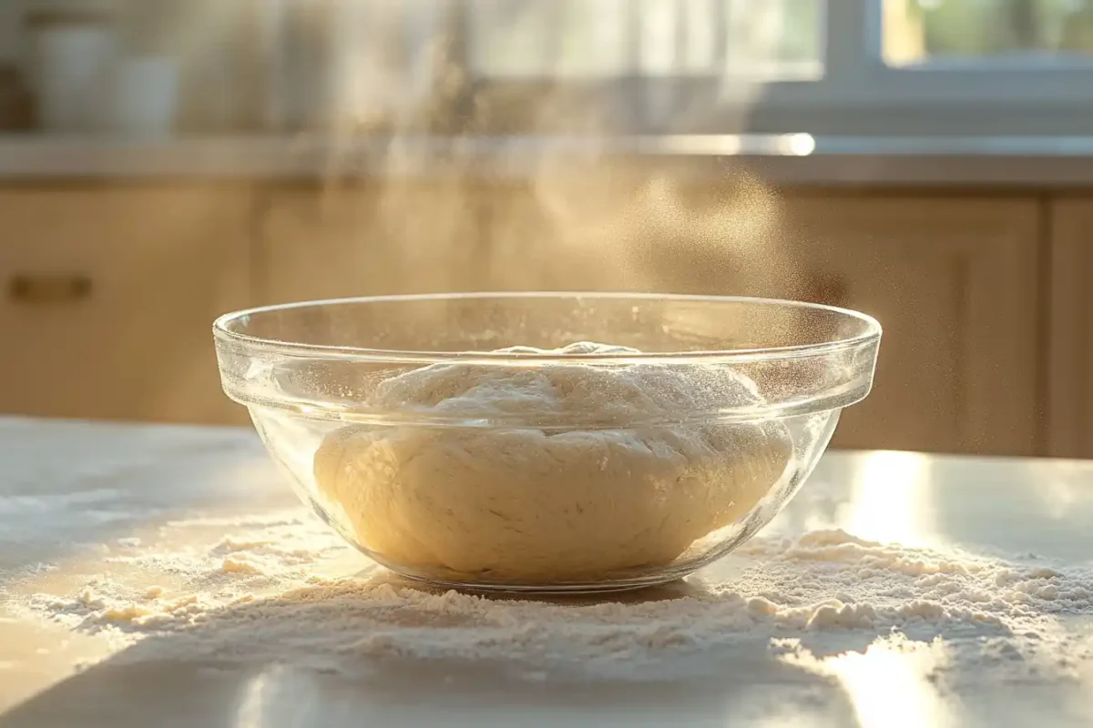 Proofed Fast Artisan Bread dough in a bowl