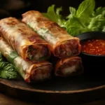 Crispy Vietnamese spring rolls served with lettuce and dipping sauce