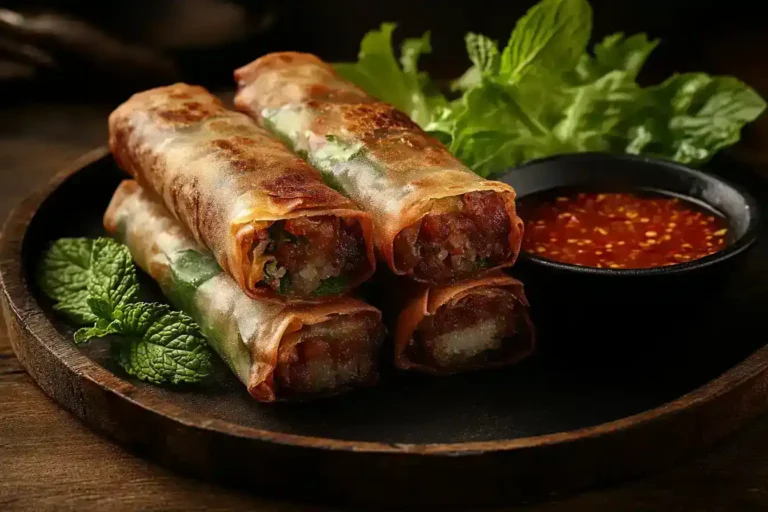 Crispy Vietnamese spring rolls served with lettuce and dipping sauce