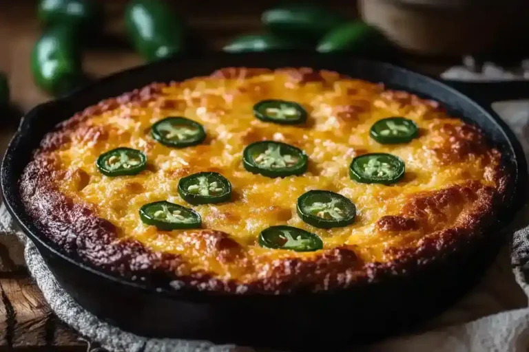 fresh jalapeño cheddar cornbread in cast iron skillet