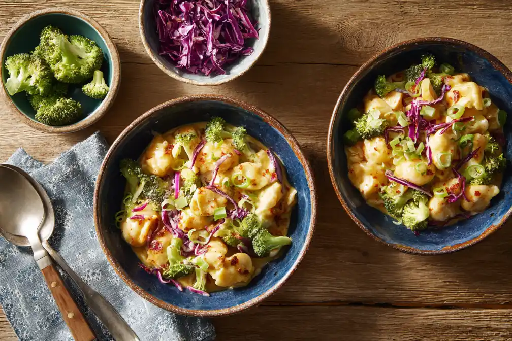 Hot honey chicken bowls served with broccoli and slaw