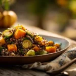 Autumn harvest grain bowl on rustic Texas ranch table
