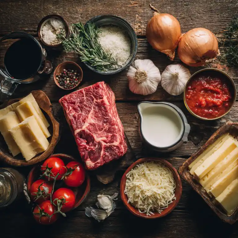 ingredients for slow cooked beef ragu lasagne