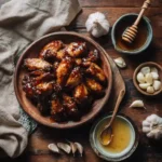 chicken wings slow cooker honey garlic recipe served on rustic plate