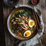 chinese chicken noodle soup ramen spinach with egg and chili oil