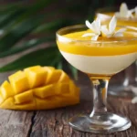 Gluten free mango cream dessert in elegant glass