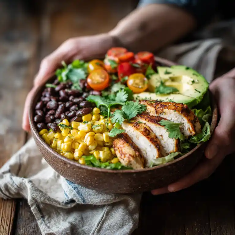 grilled chicken power bowl ready to serve