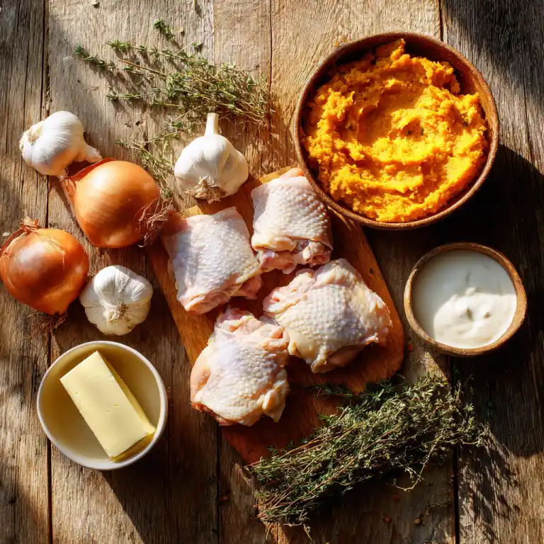 ingredients for one-pan pumpkin chicken dinner