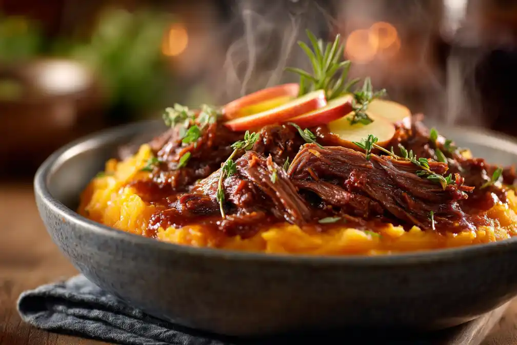 Instant pot apple BBQ pulled beef bowl