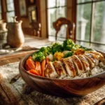 maple mustard chicken bowl on rustic table