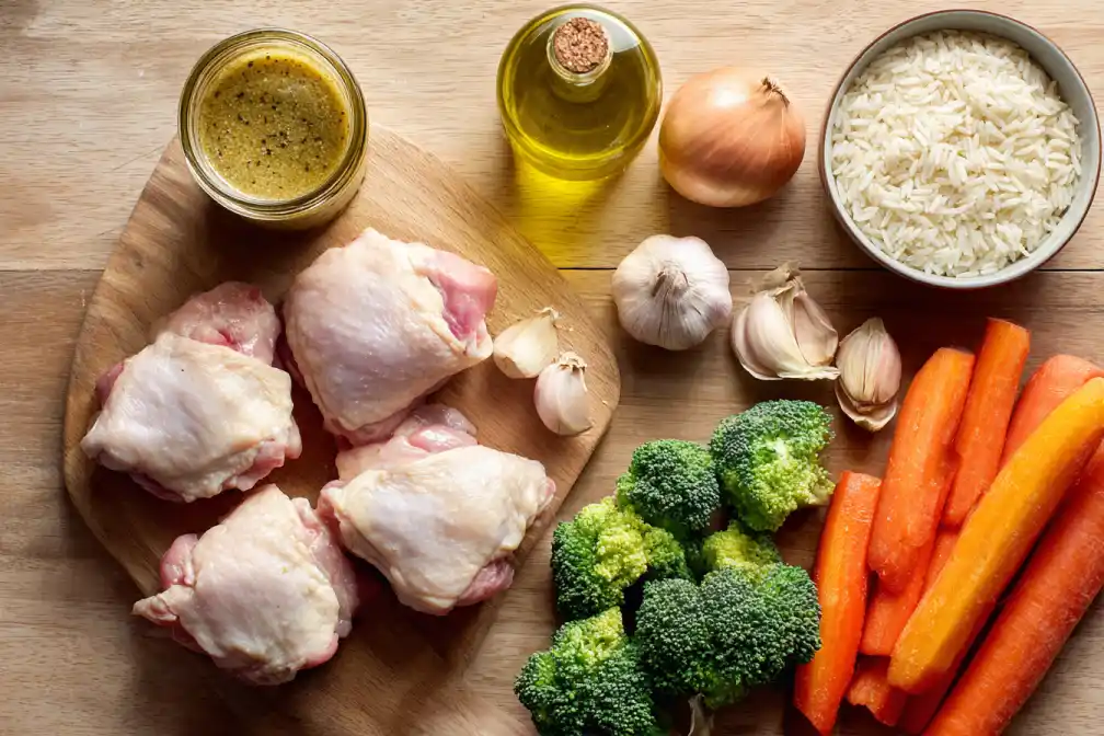 ingredients for maple mustard chicken bowl