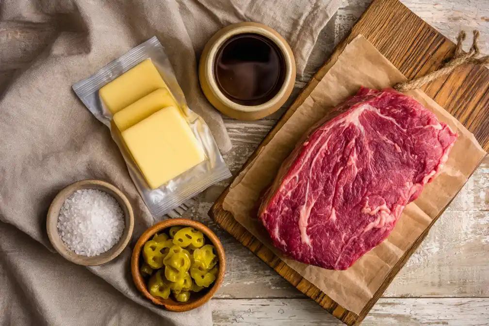 ingredients for slow cooker Mississippi pot roast bowl