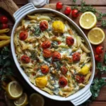 bake Boursin pasta in white ceramic baking dish