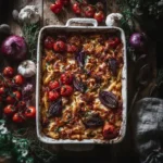 boursin baked tomato pasta in rustic baking dish