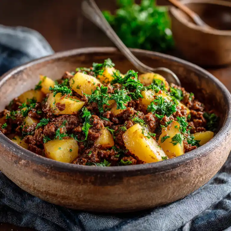 Cowboy Beef Potato Bowl serving