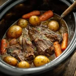 Crockpot Mississippi Pot Roast with Potatoes and Carrots close-up