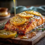 Garlic Lemon Butter Salmon with caramelized lemon and herbs