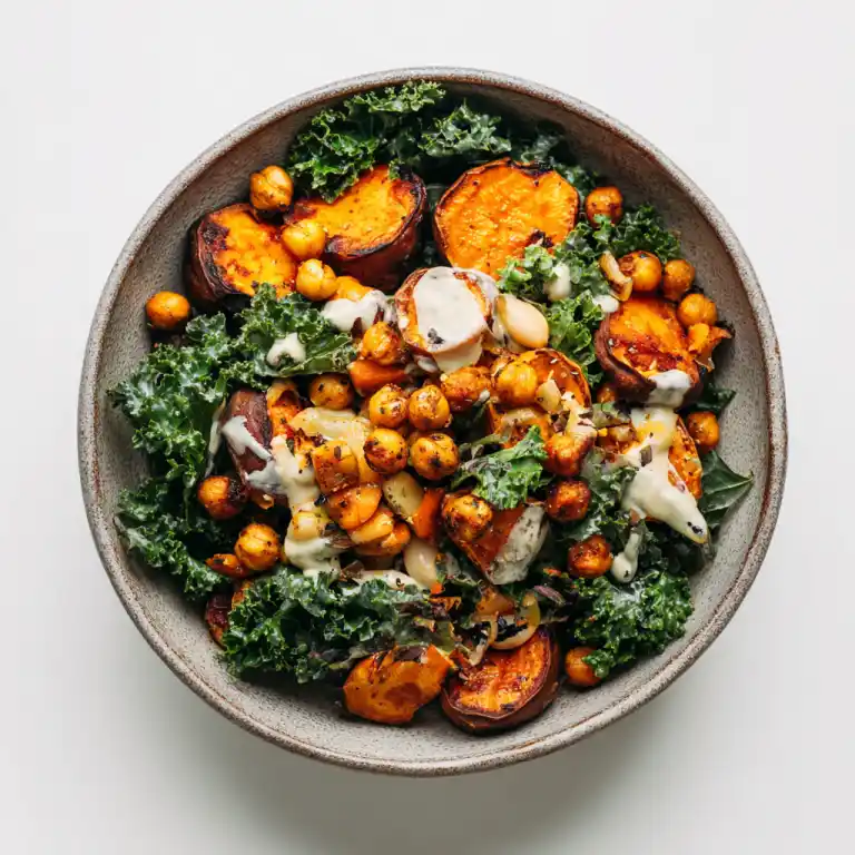 High protein vegan bowls with sweet potatoes and chickpeas