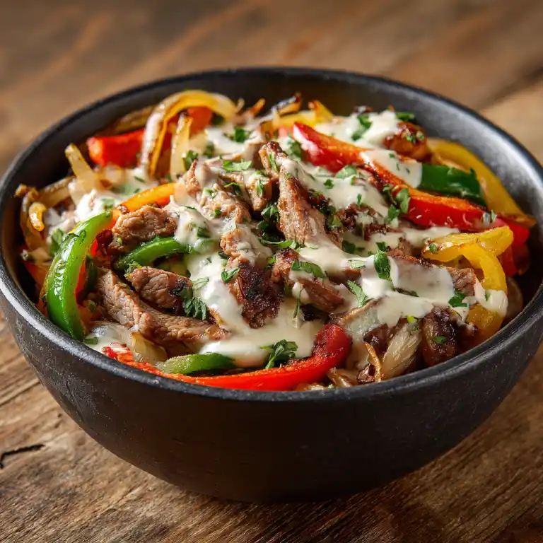 keto philly cheesesteak bowl creamy low-carb comfort