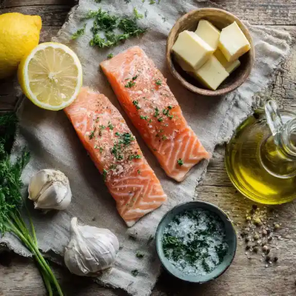 Ingredients for lemon garlic butter salmon recipe