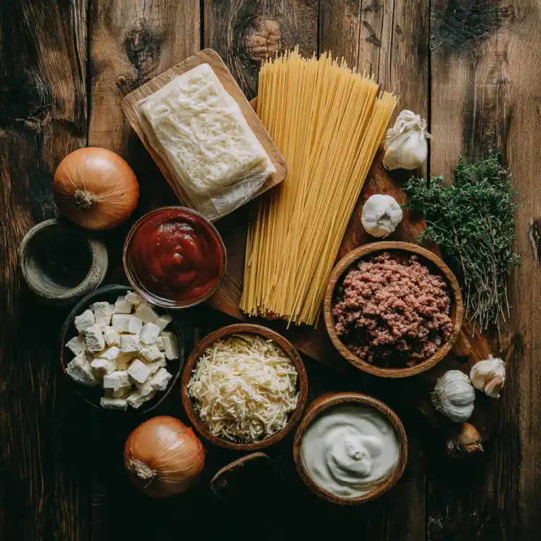 Ingredients for Million Dollar Spaghetti Panlasang Pinoy flat lay