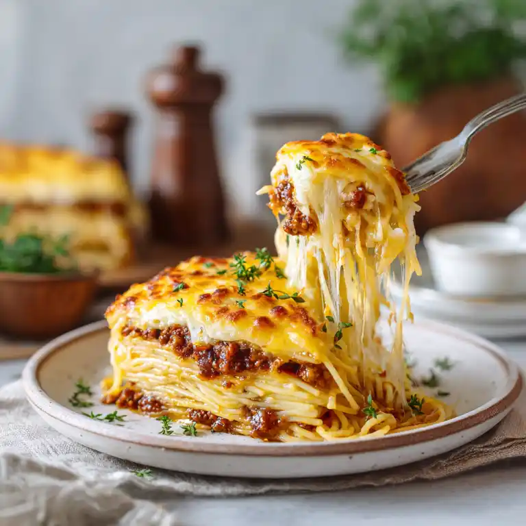 A serving of Million Dollar Spaghetti Panlasang Pinoy with golden cheese