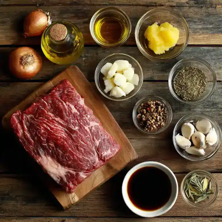 Mississippi Pot Roast Healthy clean ingredients on a kitchen counter