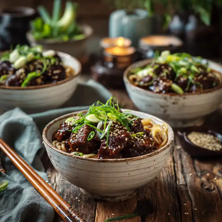 Mongolian Beef Noodle Bowl served