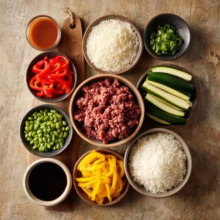 Ingredients for Spicy High-Protein Beef & Rice Bowl