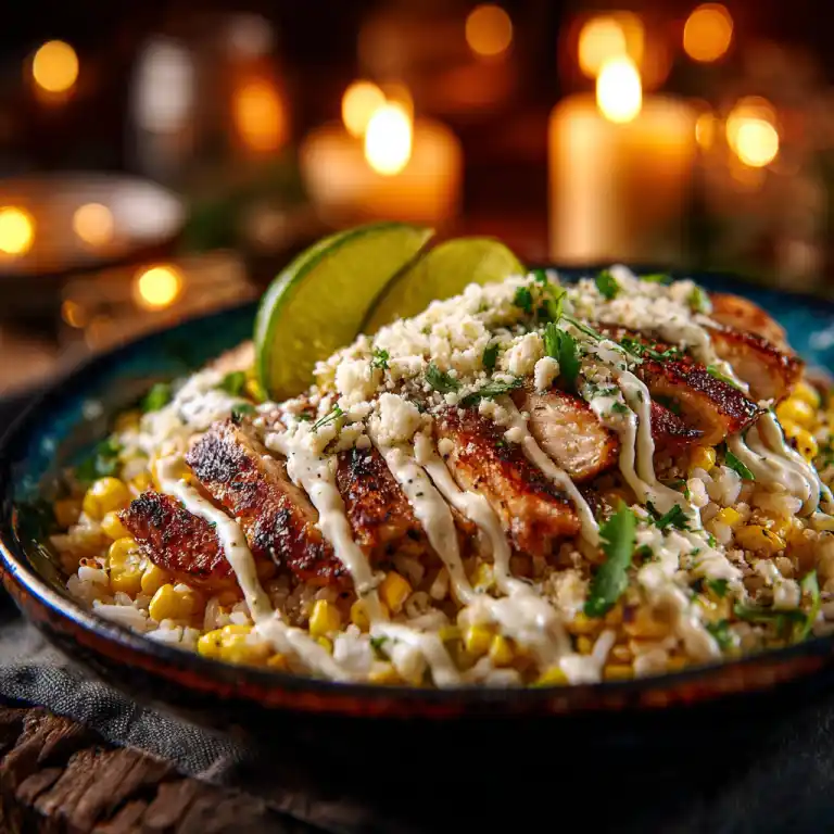 street corn chicken bowls recipe serving presentation