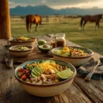 Protein Tex Mex Turkey Burrito Bowl on rustic kitchen table