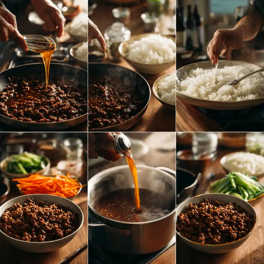 Step-by-step Teriyaki Beef Bowl cooking process