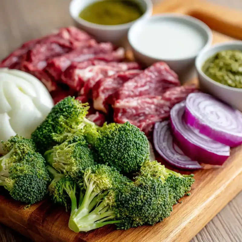 Thai beef and broccoli noodle bowl ingredients