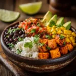 vegetarian burrito bowl recipe with sweet potatoes and black beans