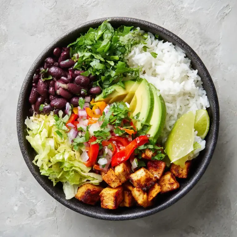 vegetarian burrito bowl recipe overhead view