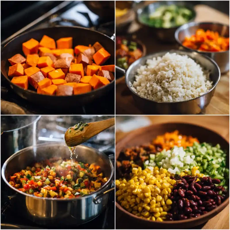 vegetarian burrito bowl recipe cooking steps
